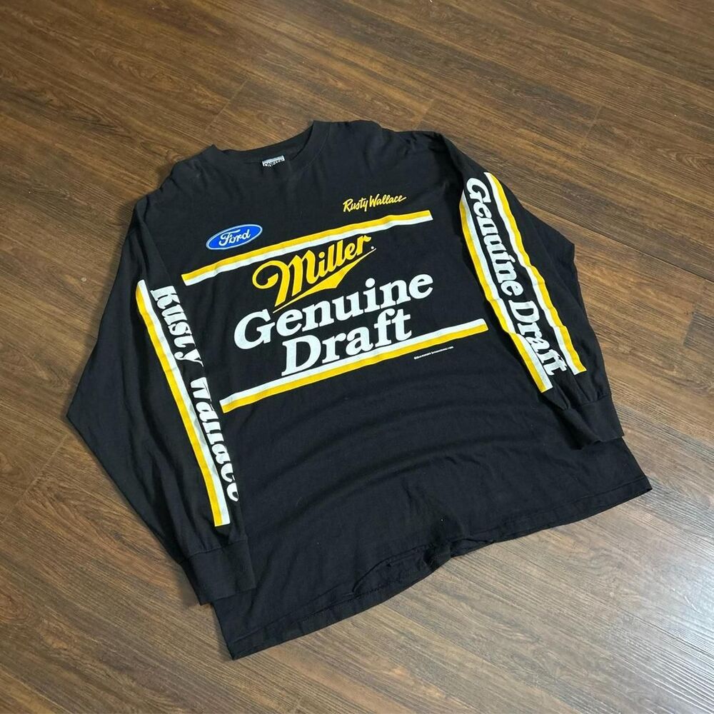 Vintage 90s Rusty Wallace Miller Genuine Draft NASCAR Long Sleeve XXL USA